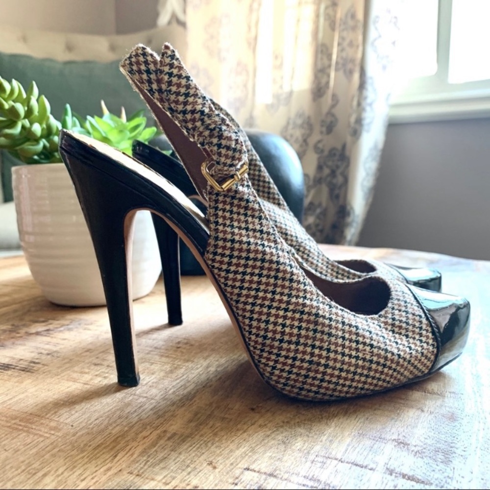 BEBE Houndstooth Slingback High Heels Platform
